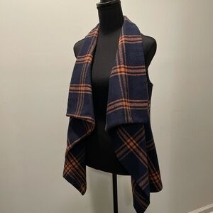 TCEC Vest Size S Navy Orange Plaid Tartan Freestyle Boho Hippie Western Layering